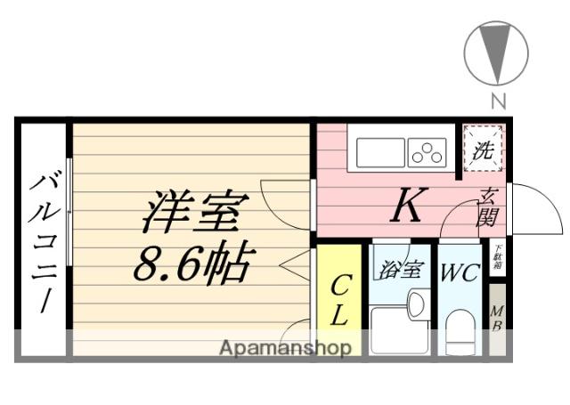 ハイツ八之坪(1K/1階)の間取り写真