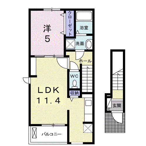 フォーチュンガーデン上道(1LDK/2階)の間取り写真