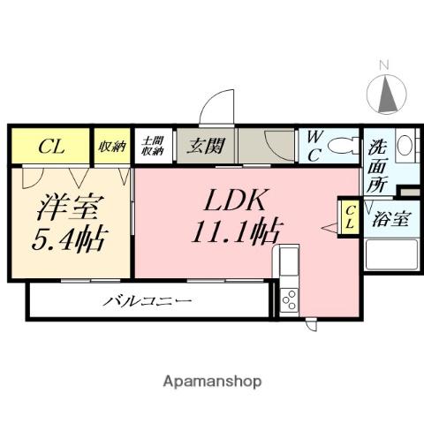 カリーノテラス(1LDK/2階)の間取り写真
