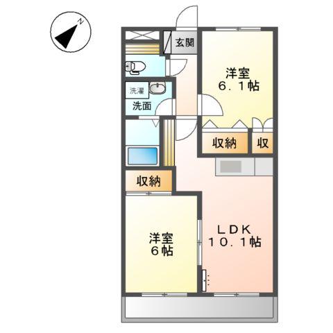 プロニティオオフク弐番館(2LDK/2階)の間取り写真