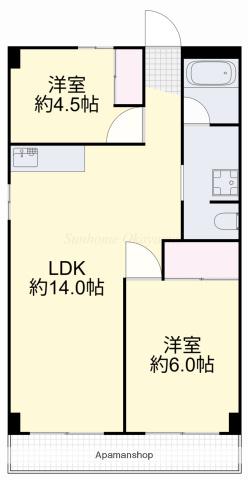 ニコニコビル(2LDK/6階)の間取り写真