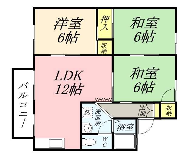 グランドールかたやまA(3LDK/2階)の間取り写真