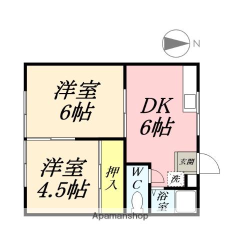 コーポかたやまA棟(2DK/2階)の間取り写真