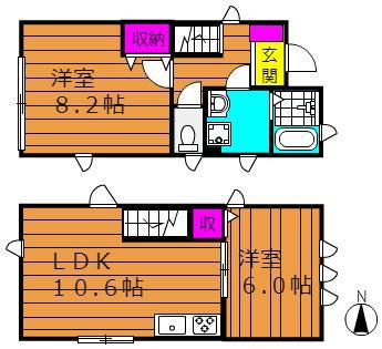 津山線 法界院駅 徒歩6分 1階建 築17年(2LDK)の間取り写真