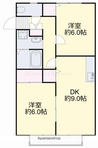 サンビレッジ竜之口D(2DK/2階)の間取り写真