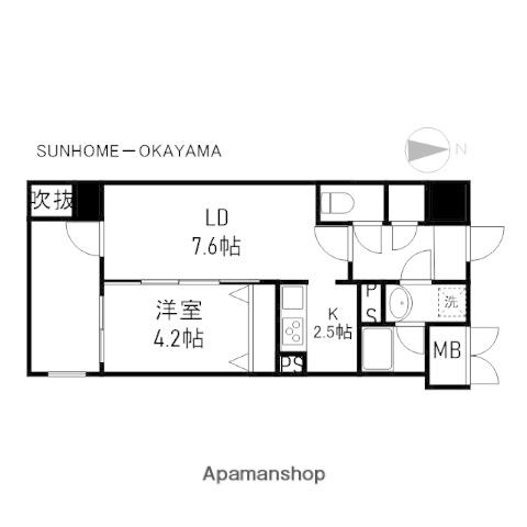 セントラルアベニュー下石井(1LDK/8階)の間取り写真