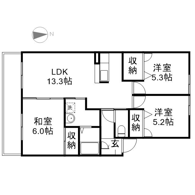 ラ・パルテール下中野 壱番館(3LDK/2階)の間取り写真
