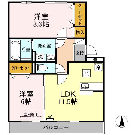 リバーパレスB棟(2LDK/1階)の間取り写真