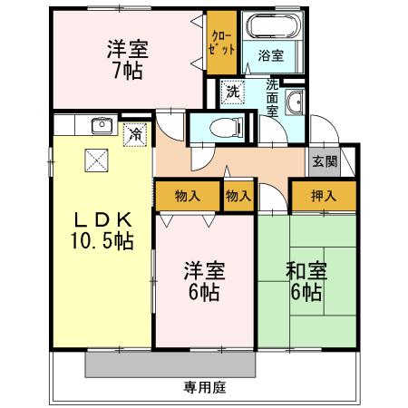 リヴェールA(3LDK/1階)の間取り写真