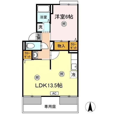 プレジール小野A棟(1LDK/1階)の間取り写真