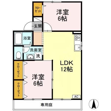 プリオールエフB棟(2LDK/1階)の間取り写真