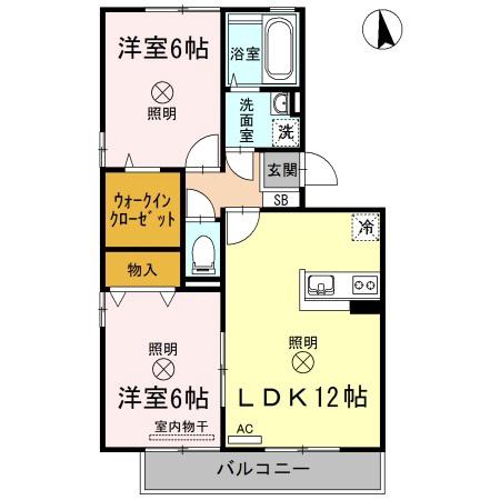 リビングタウン旭川B棟(2LDK/2階)の間取り写真