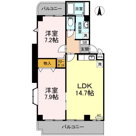 サンセリテITANO A棟(2LDK/2階)の間取り写真