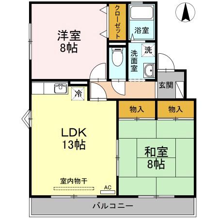 コートヴィレッジ若沼 A棟(2LDK/2階)の間取り写真