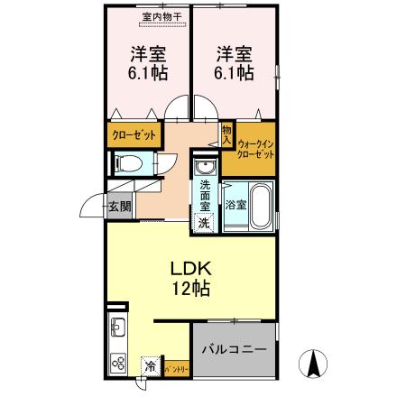 カーサ・寿A棟(2LDK/3階)の間取り写真