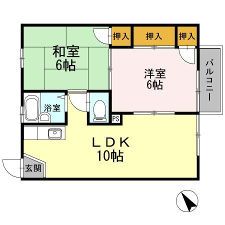 ドミール山川(2LDK/2階)の間取り写真