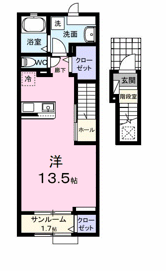 ルフレ Ⅰ(ワンルーム/2階)の間取り写真