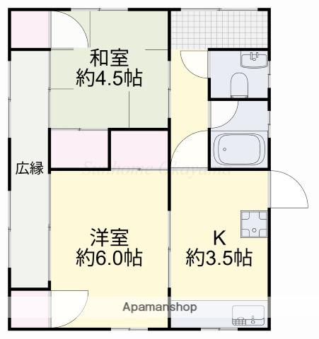 岡山県岡山市北区 1階建 築54年(2K)の間取り写真