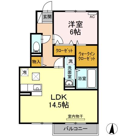 プランドールB棟(1LDK/1階)の間取り写真