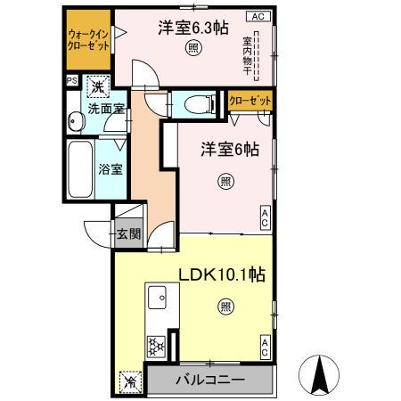 エマーブルMグラン I棟(2LDK/2階)の間取り写真