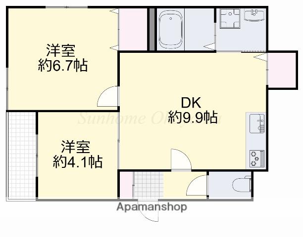 RIVER CITY 西川原(2DK/1階)の間取り写真