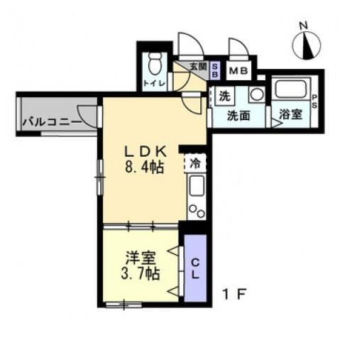 アシェント医大前(1LDK/1階)の間取り写真