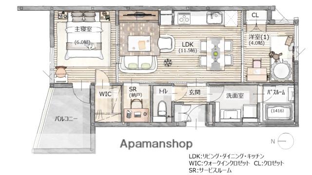 ETENA中仙道西 ノース棟(2LDK/2階)の間取り写真