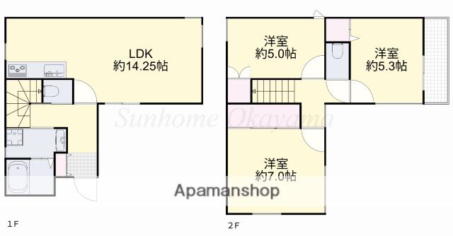 山陽本線 東岡山駅 徒歩14分 2階建 築1年(3LDK)の間取り写真