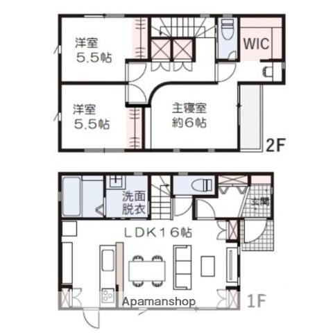 岡山市中区高屋戸建て(3SLDK/2階)の間取り写真