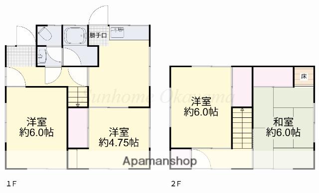 津山線 法界院駅 徒歩26分 2階建 築56年(4K)の間取り写真