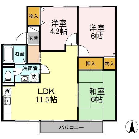 グリーンピースB(3LDK/2階)の間取り写真
