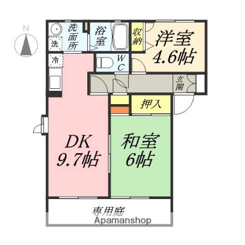 グレースタウンE(2DK/1階)の間取り写真