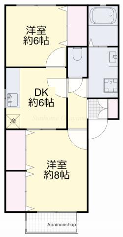 グリシーヌB(2DK/2階)の間取り写真