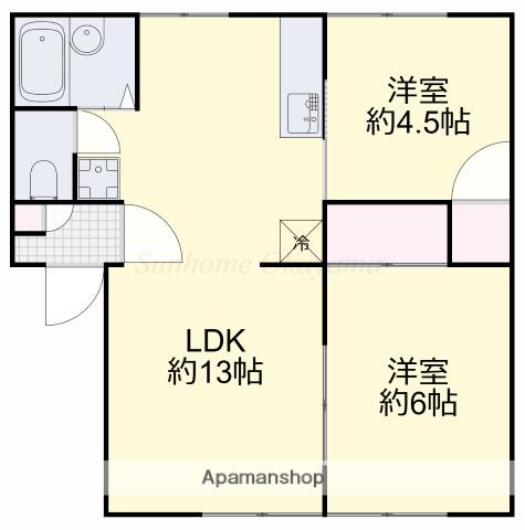 ドミアゼリアB(2LDK/1階)の間取り写真