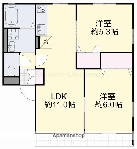 VILLA FELICE B棟(2LDK/2階)の間取り写真