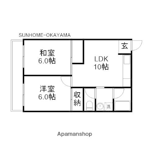 竹野マンション(2LDK/4階)の間取り写真