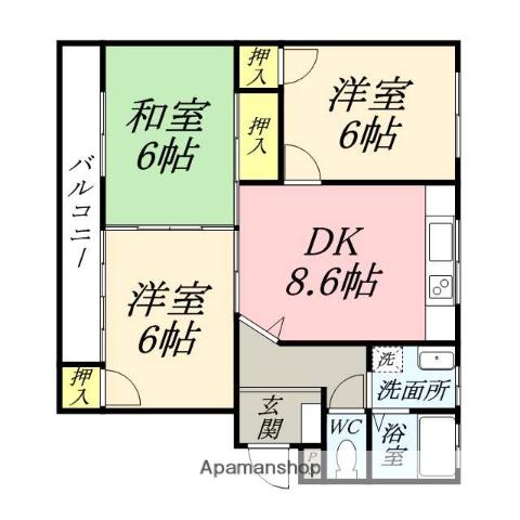 オークⅠ(3DK/1階)の間取り写真