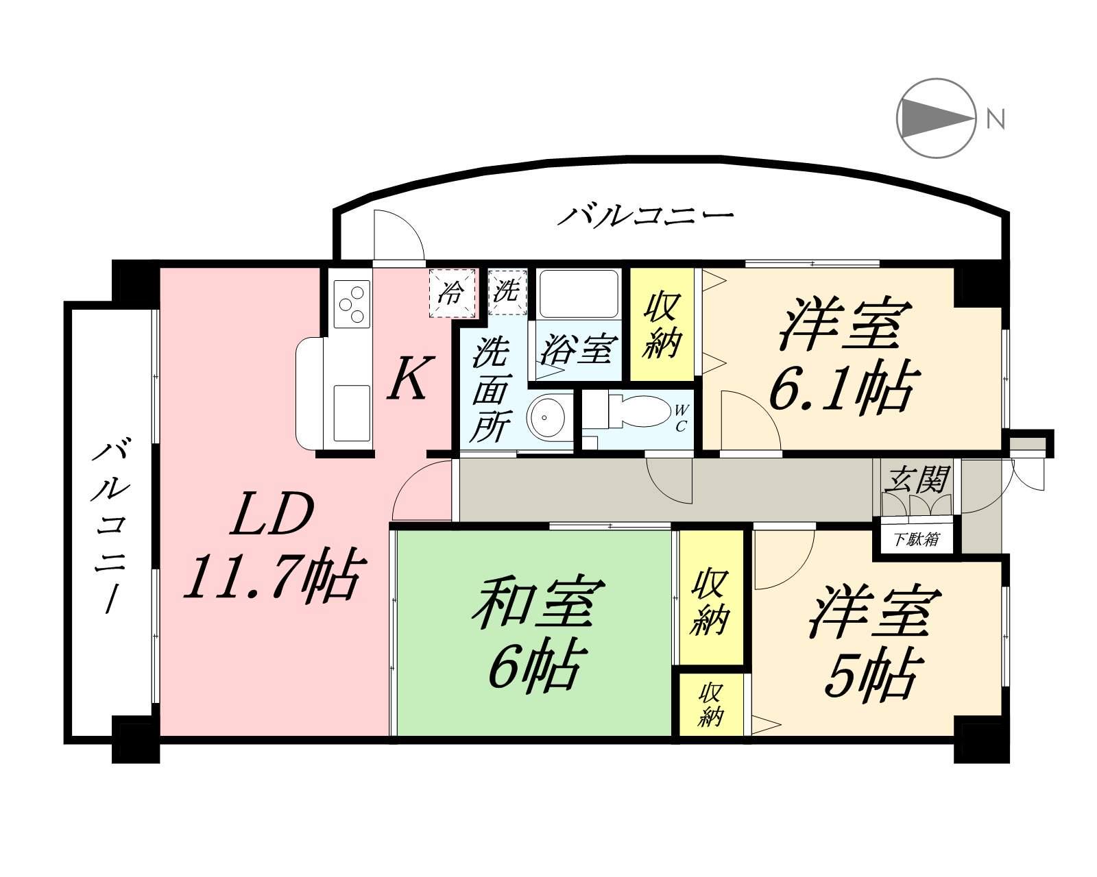 アルファステイツ東古松(3LDK/7階)の間取り写真