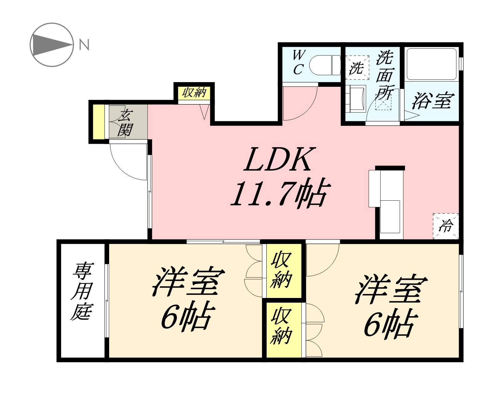 アロース牟佐(2LDK/1階)の間取り写真