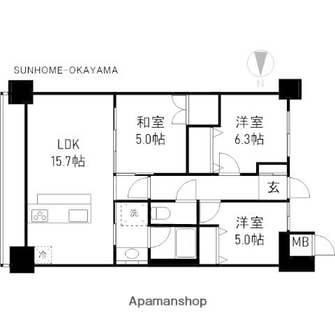 アルファステイツ岡山駅西(3LDK/11階)の間取り写真