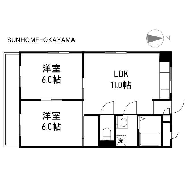 アルファさくら(2LDK/6階)の間取り写真