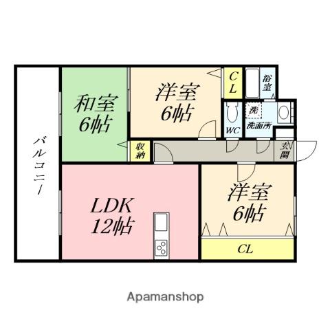 はなはうす門田本町(3LDK/4階)の間取り写真