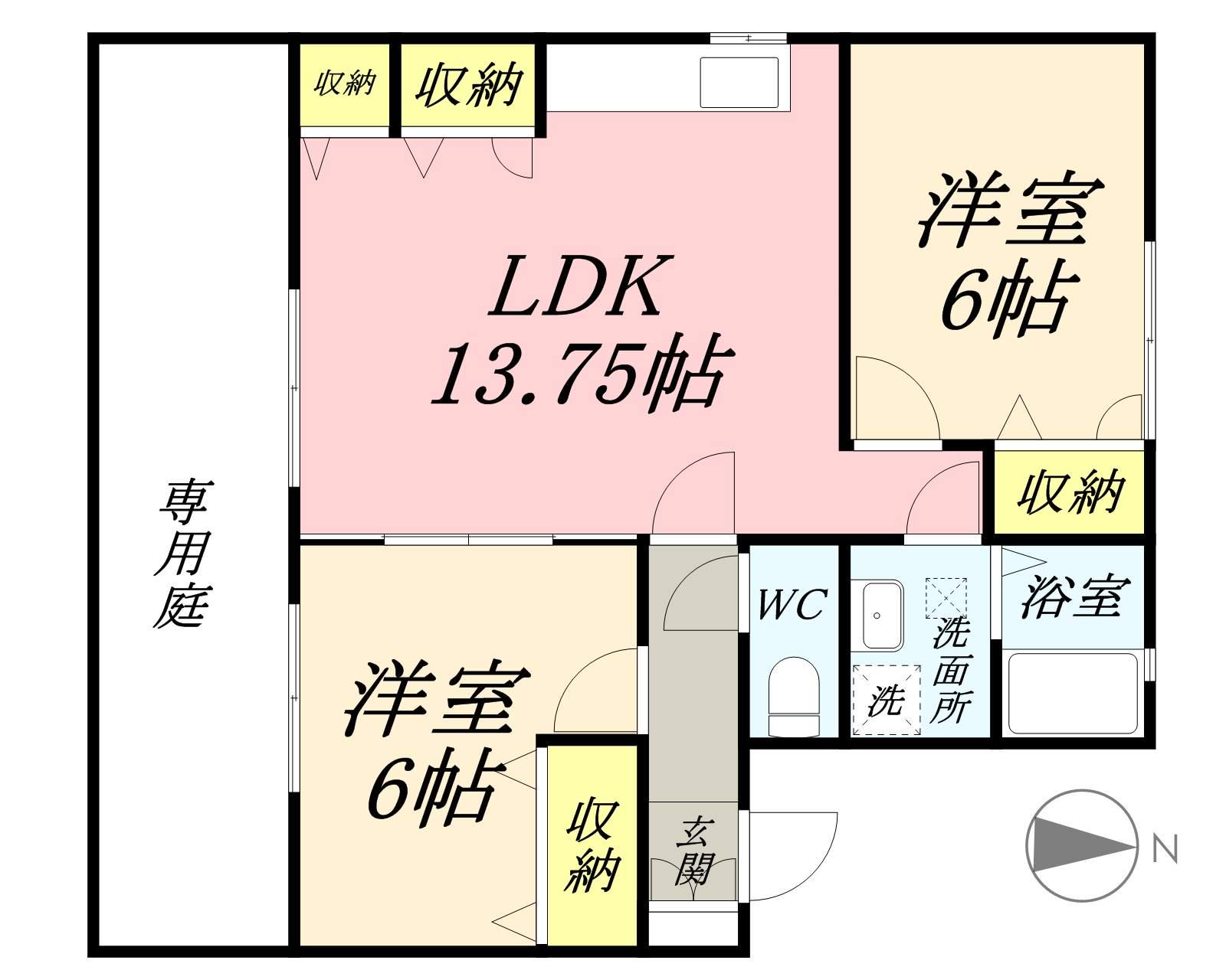 メゾンフルール(2LDK/1階)の間取り写真