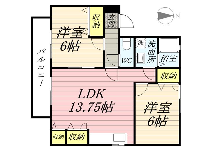 メゾンフルール(2LDK/2階)の間取り写真