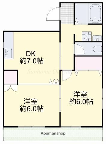 メゾンエスポアールC(2DK/1階)の間取り写真