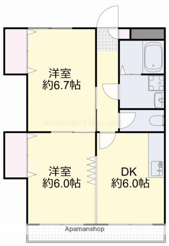 ベルカント辰巳(2DK/3階)の間取り写真