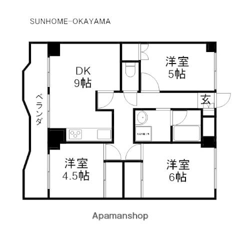 アンシャンテ岡山(3DK/4階)の間取り写真