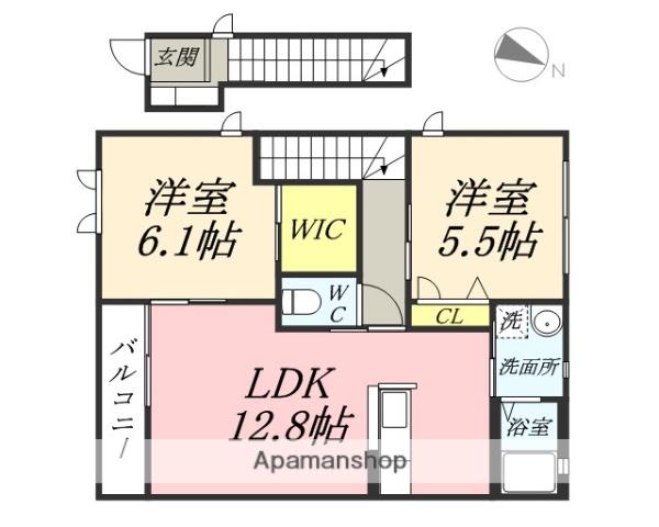 ガーデンクレスC棟(2LDK/2階)の間取り写真