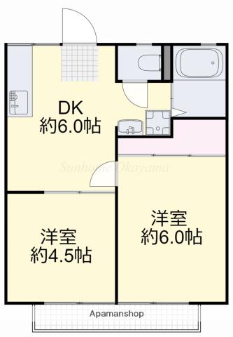 エトワール東岡山Ⅱ(2DK/2階)の間取り写真