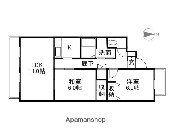 トレ・ビーチナB(2LDK/3階)の間取り写真